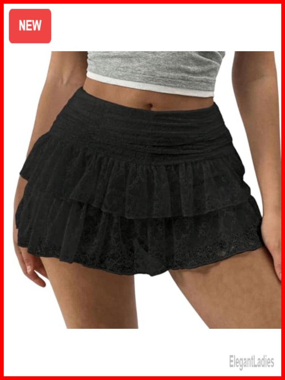 Womens Lace Mini Skirt High Waist A-Line Pleated Ruffle Flowy Streetwear Summer